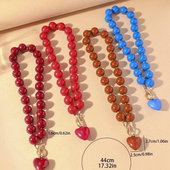 Y2K Maximalist Beaded Heart Necklace Brown - Picture 5 of 6